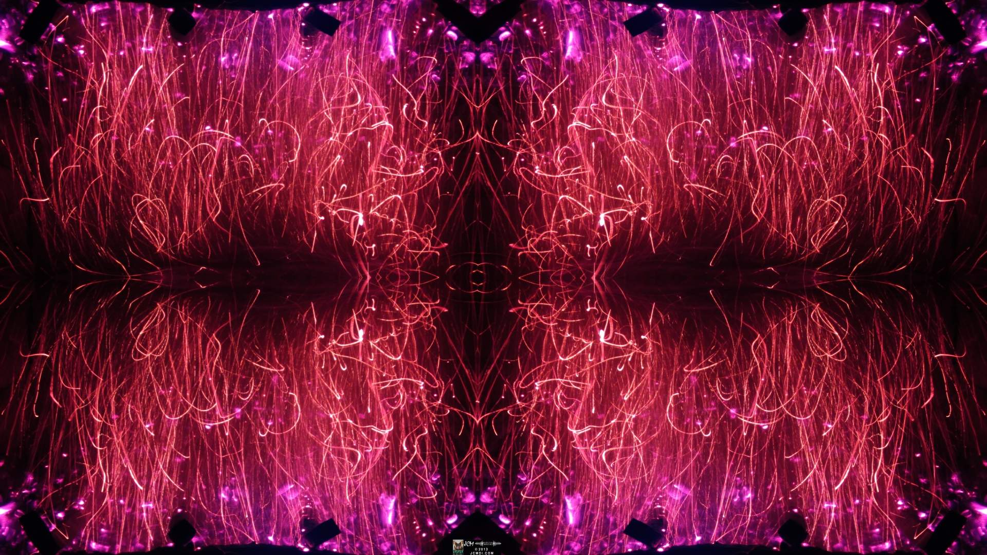 Quadroscopic art made from a still image � Fireplace coals and firefall
